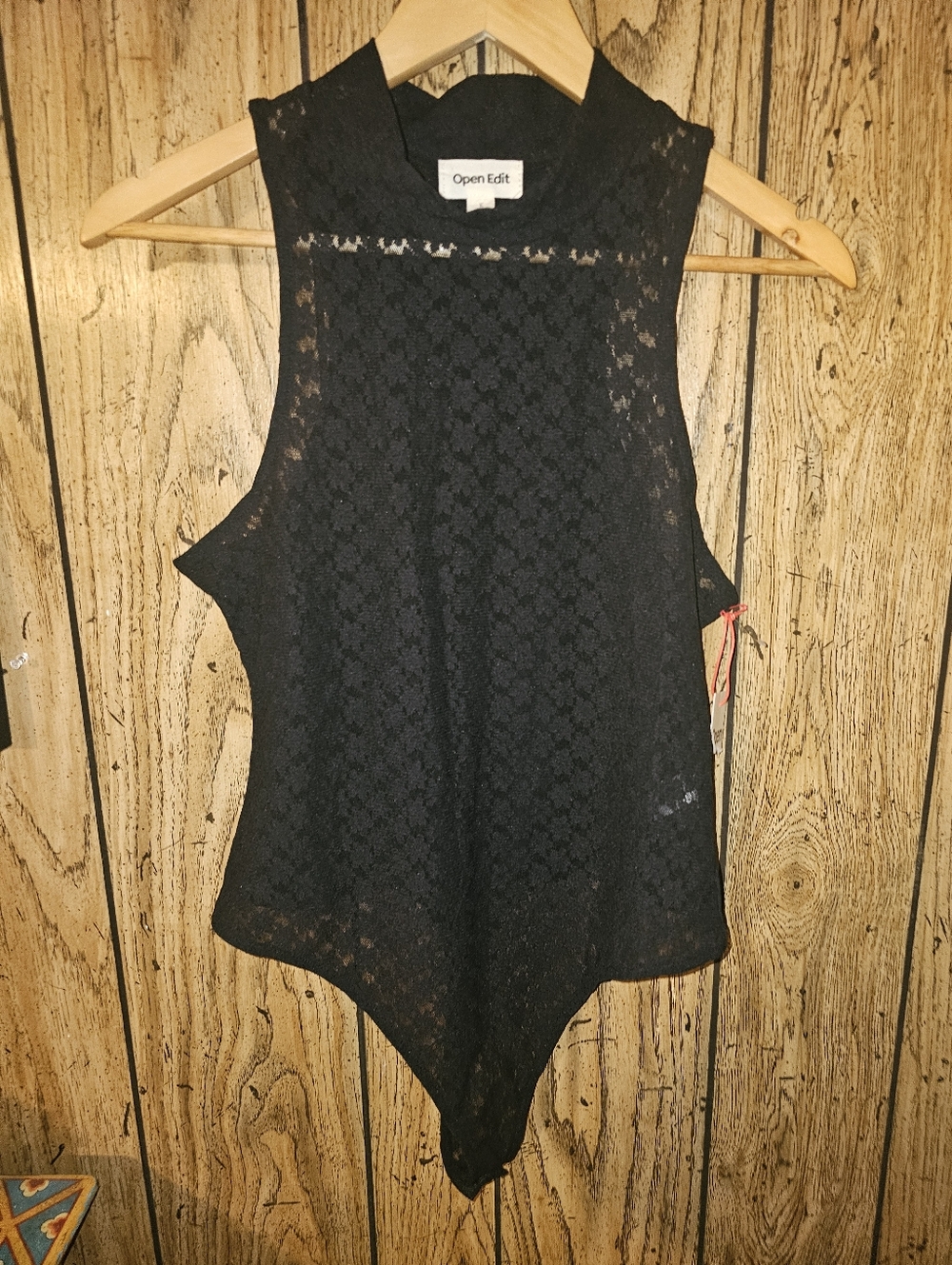 NWT OPEN EDIT X REVOLVE Black Lace Mockneck Sleeveless Bodysuit - Large - Picture 2 of 7